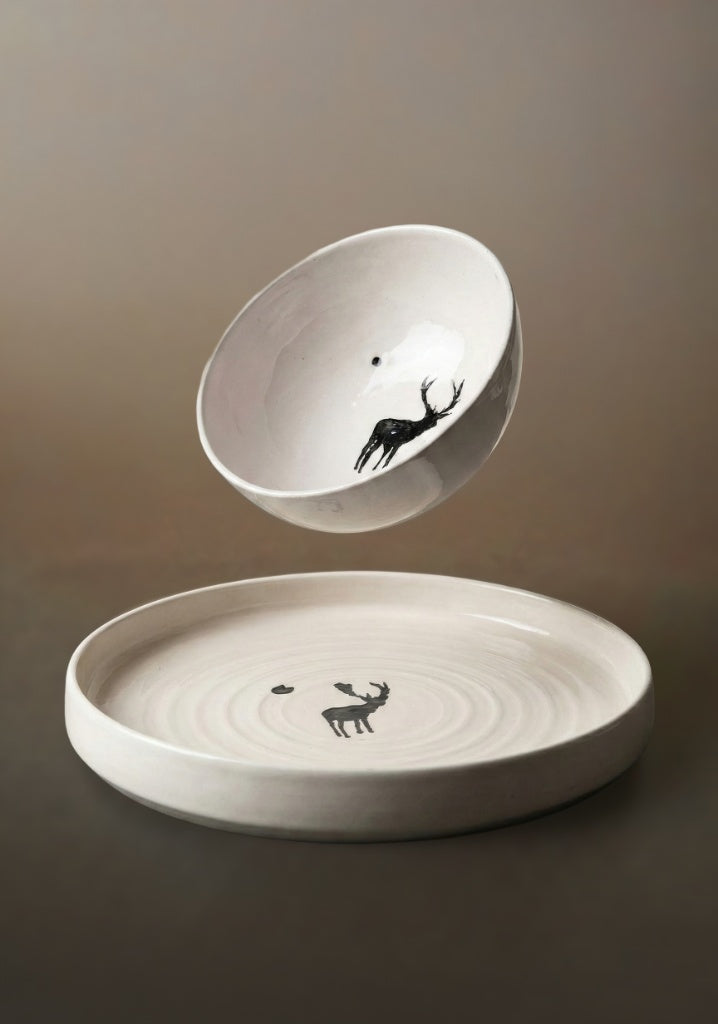 Artisan Deer Bowl & Plate