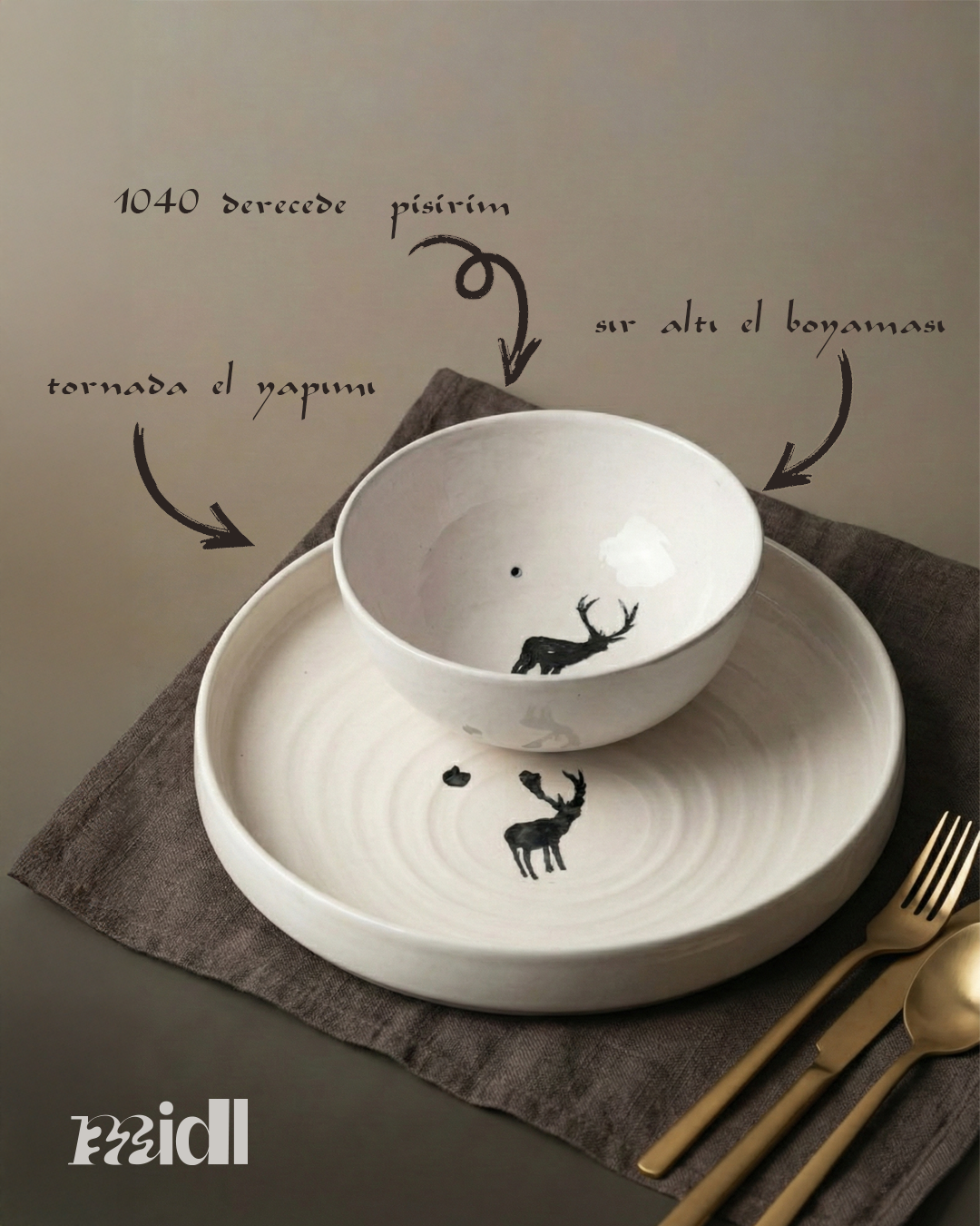 Artisan Deer Bowl & Plate